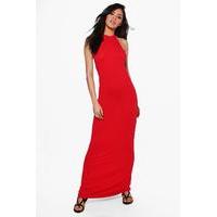 Basic Halterneck Maxi Dress - red