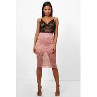 Basic Lace Midi Skirt - peach