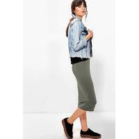 Basic Jersey Midi Skirt - khaki