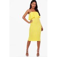 Bandeau Frill & Tie Waist Midi Dress - yellow