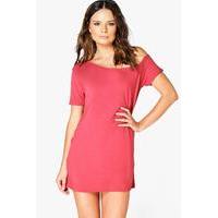 Basic Slash Neck Cap Sleeve Slouch Dress - cinnamon