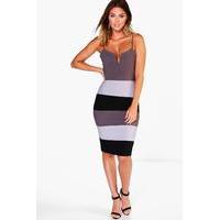 Bandage Colour Block Midi Dress - grey