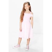 Bardot Open Shoulder Skater Dress - soft pink