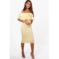 Bardot Layered Frill Detail Midi Dress - yellow