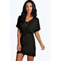 batwing tie shift dress black