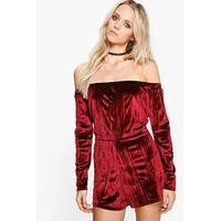 Bardot Velvet Playsuit - wine