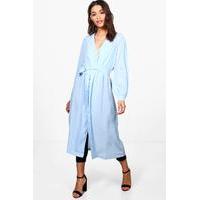 Balloon Sleeve Belted Duster - sky