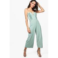 Bandeau Frill Front Culotte Jumpsuit - sage