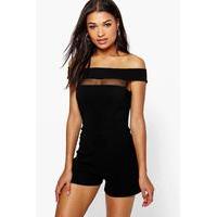 Bardot Mesh Insert Playsuit - black