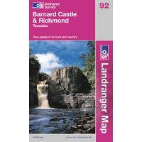 Barnard Castle & Richmond - OS Landranger Active Map Sheet Number 92