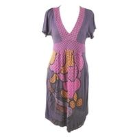 Banana Moon - Small Size - Purple Magenta & Orange - Patterned Short Sleeved Dress