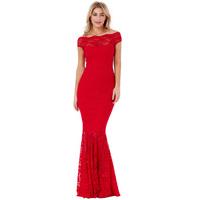 Bardot Lace Maxi Dress - Red