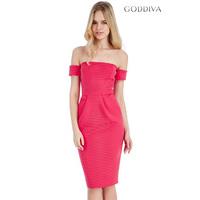 Bardot Structured Midi Dress - Cerise