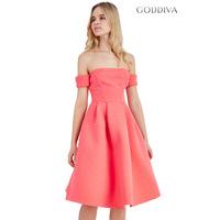 Bardot Full Skirt Midi Dress - Coral