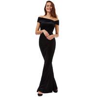 Bardot Velvet Maxi Dress with Bow Detail - Black