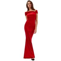 Bardot Velvet Maxi Dress with Bow Detail - Red
