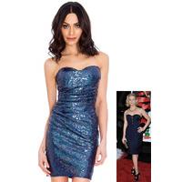 bandeau ruched sequin mini dress navy