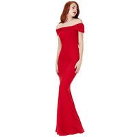 Bardot Fishtail Maxi Dress with Bow Detail - Red