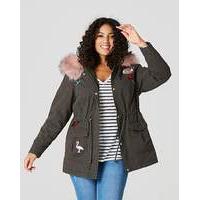 Badge Parka With Faux Fur Trim