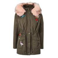 Badge Parka With Faux Fur Trim