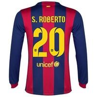 Barcelona Home Shirt 2014/15 - Long Sleeve Blue with S.Roberto 20 prin, Red/Blue