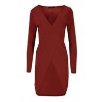 Barbara V Neck Long Sleeves Wrap Over Dress