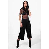 basic jersey wide leg culottes black