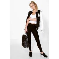 Basic Contrast Waist Band Leggings - black