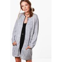 Batwing PU Trim Fine Gauge Cardigan - grey