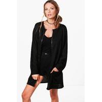 Batwing PU Trim Fine Gauge Cardigan - black