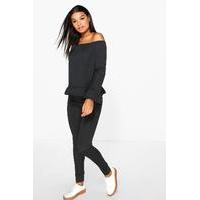 Bardot Ruffle Hem Knit Top And Legging Set - black