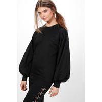 Balloon Sleeve Cut Out Back Sweater - black