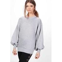 Balloon Sleeve Cut Out Back Sweater - grey marl