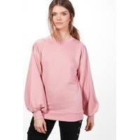 Balloon Sleeve Cut Out Back Sweater - pink