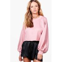 Balloon Sleeve Slash Hem Sweatshirt - rose