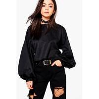 Balloon Sleeve Slash Hem Sweatshirt - black