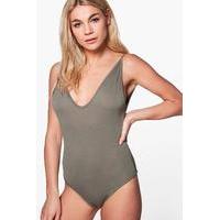 basic v neck strappy body khaki