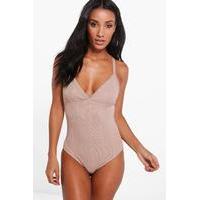 Bandage Panelled Bodysuit - stone