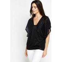 Batwing Sleeve Mesh Stripe Top