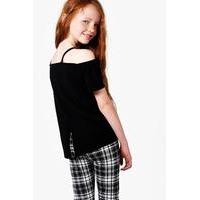 bardot split back top black