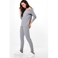 bardot rib knit loungewear set grey