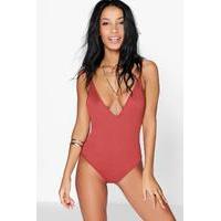 basic v neck strappy body chestnut