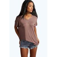 Basic Jersey V Neck Oversized Tee - mocha