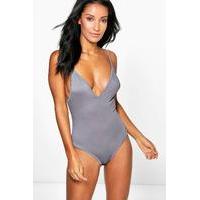 Basic V Neck Strappy Body - smoke