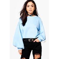 Balloon Sleeve Slash Hem Sweatshirt - blue