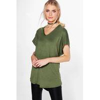 Basic Jersey V Neck Oversized Tee - khaki