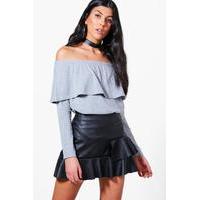 Bardot Soft Knit Ruffle Top - grey