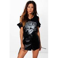 Band Cold Shoulder Tee - black