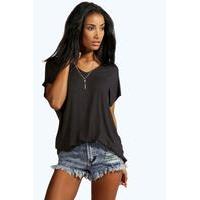 basic jersey v neck oversized tee black