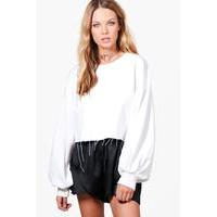 Balloon Sleeve Slash Hem Sweatshirt - white